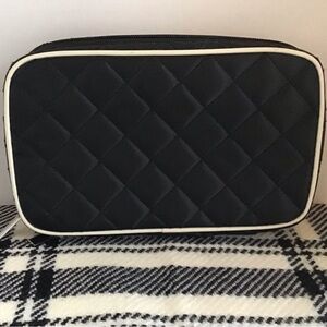 Jewelry Travel Organizer Bag - Black Quilted Ivory Piping Lightweight